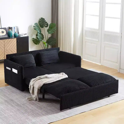 Sofá cama convertible 3 en 1 de pana (negro/gris/verde), para 3 personas