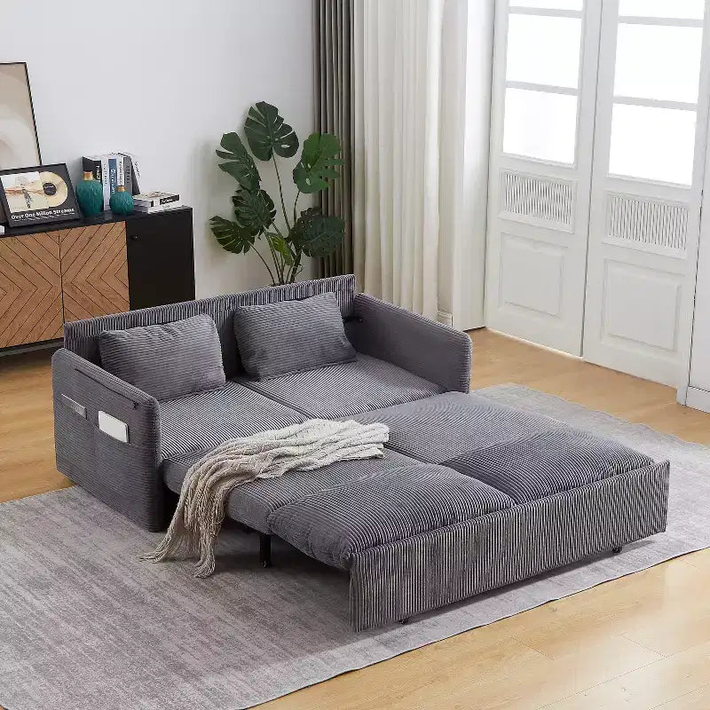 Sofá cama convertible 3 en 1 de pana (negro/gris/verde), para 3 personas
