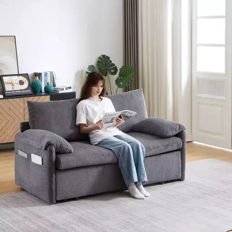 Sofá cama convertible 3 en 1 de pana (negro/gris/verde), para 3 personas