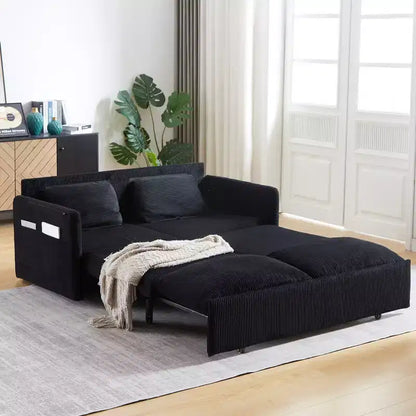 Sofá cama convertible 3 en 1 de pana (negro/gris/verde), para 3 personas