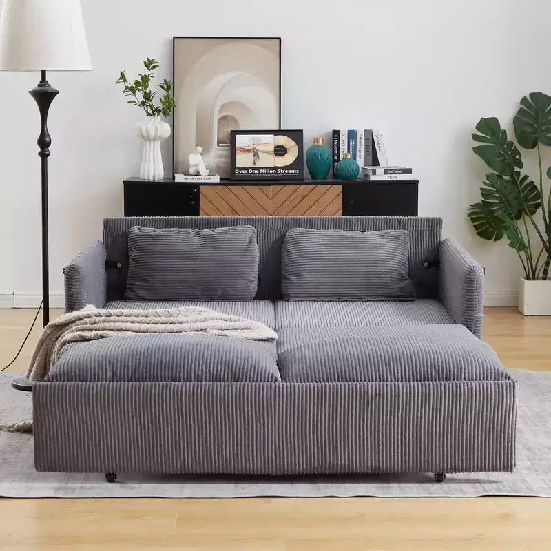 Sofá cama convertible 3 en 1 de pana (negro/gris/verde), para 3 personas