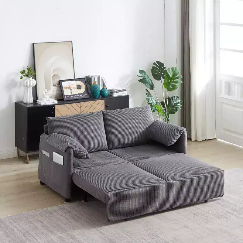 Sofá cama convertible 3 en 1 de pana (negro/gris/verde), para 3 personas