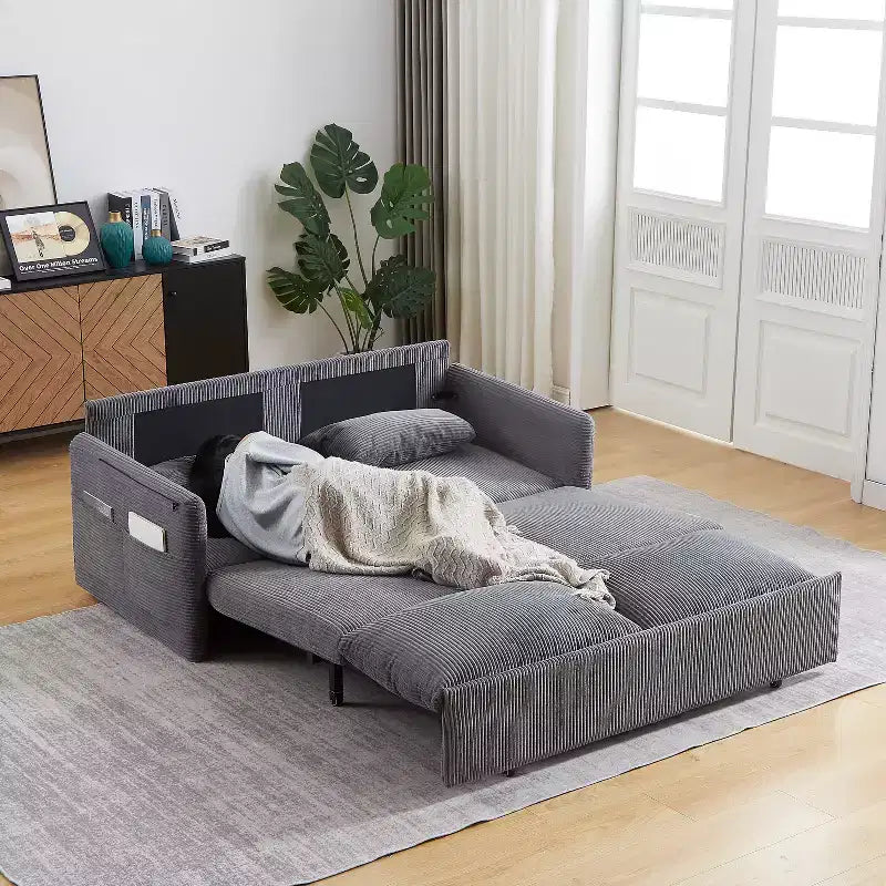 Sofá cama convertible 3 en 1 de pana (negro/gris/verde), para 3 personas