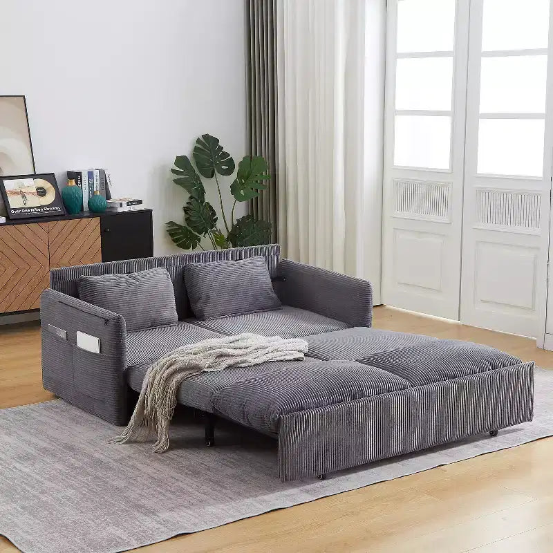 Sofá cama convertible 3 en 1 de pana (negro/gris/verde), para 3 personas