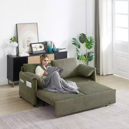 Sofá cama convertible 3 en 1 de pana (negro/gris/verde), para 3 personas