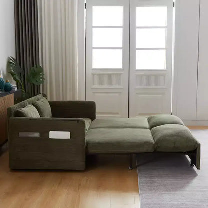 Sofá cama convertible 3 en 1 de pana (negro/gris/verde), para 3 personas
