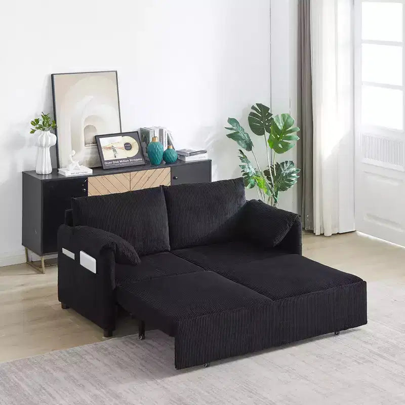 Sofá cama convertible 3 en 1 de pana (negro/gris/verde), para 3 personas