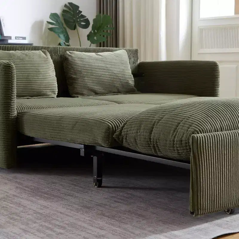 Sofá cama convertible 3 en 1 de pana (negro/gris/verde), para 3 personas