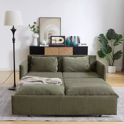 Sofá cama convertible 3 en 1 de pana (negro/gris/verde), para 3 personas
