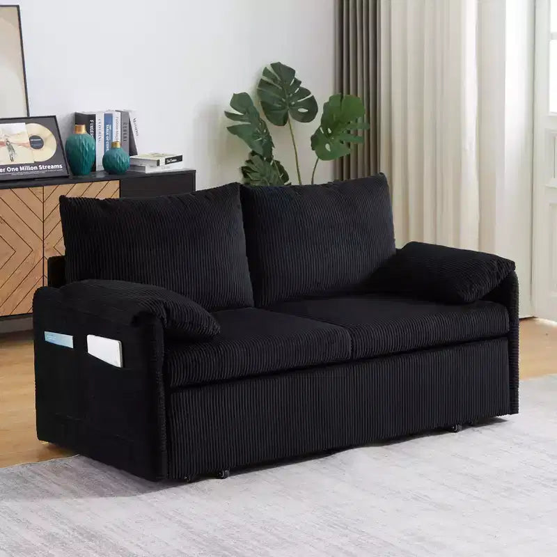 Sofá cama convertible 3 en 1 de pana (negro/gris/verde), para 3 personas