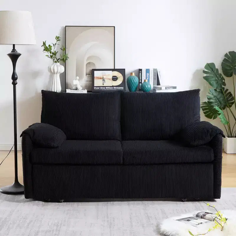 Sofá cama convertible 3 en 1 de pana (negro/gris/verde), para 3 personas