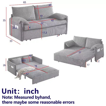 Sofá cama convertible 3 en 1 de pana (negro/gris/verde), para 3 personas