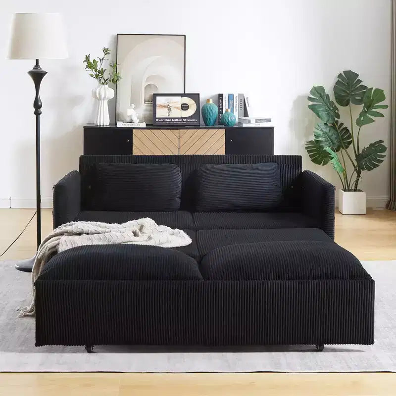 Sofá cama convertible 3 en 1 de pana (negro/gris/verde), para 3 personas