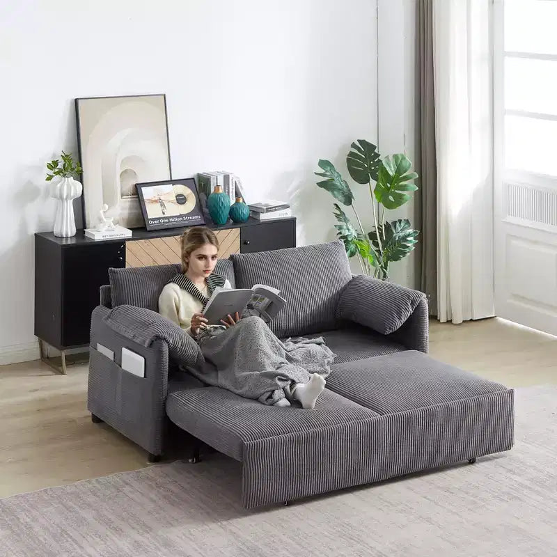 Sofá cama convertible 3 en 1 de pana (negro/gris/verde), para 3 personas