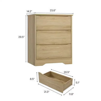 Cómoda de madera de 3 cajones, Negro / Marrón / Caqui / Blanco, Individual