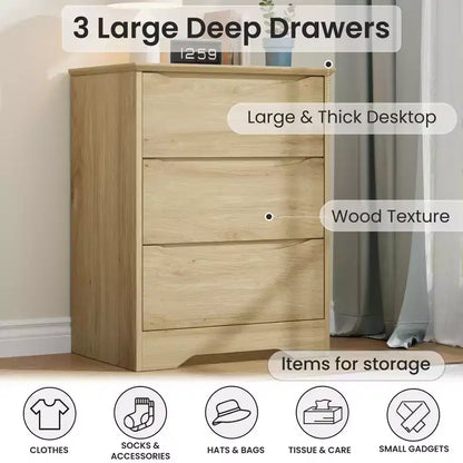 Cómoda de madera de 3 cajones, Negro / Marrón / Caqui / Blanco, Individual