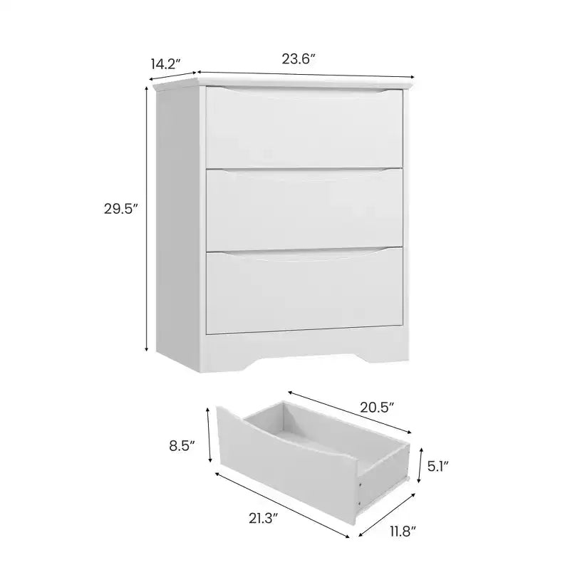 Cómoda de madera de 3 cajones, Negro / Marrón / Caqui / Blanco, Individual