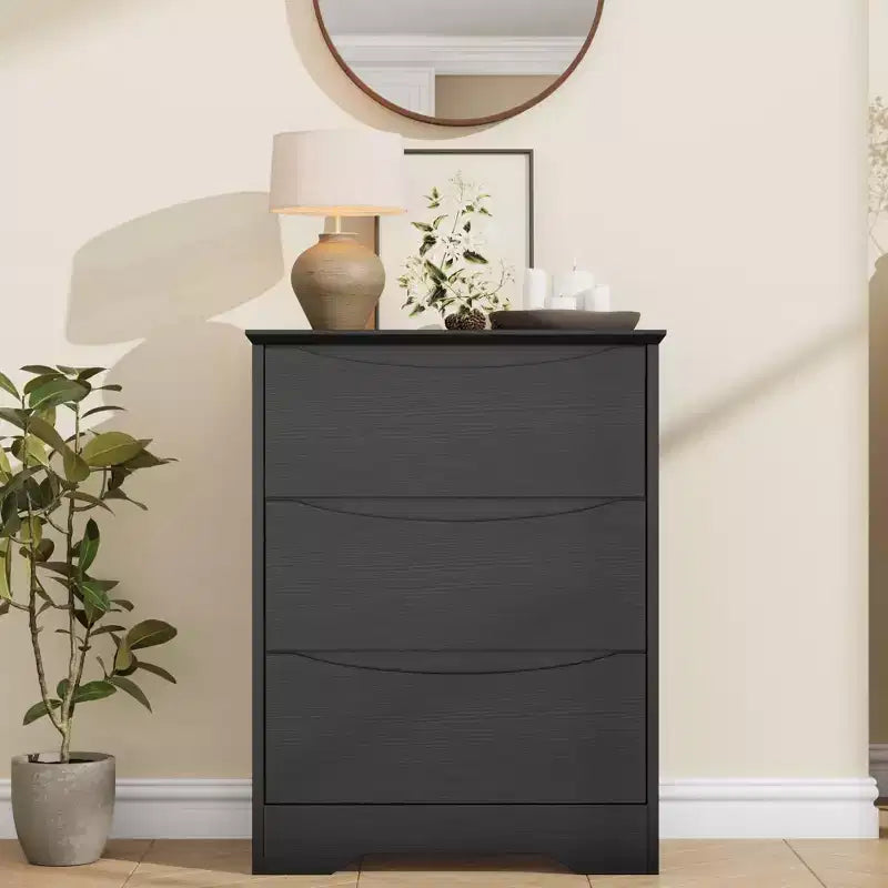 Cómoda de madera de 3 cajones, Negro / Marrón / Caqui / Blanco, Individual