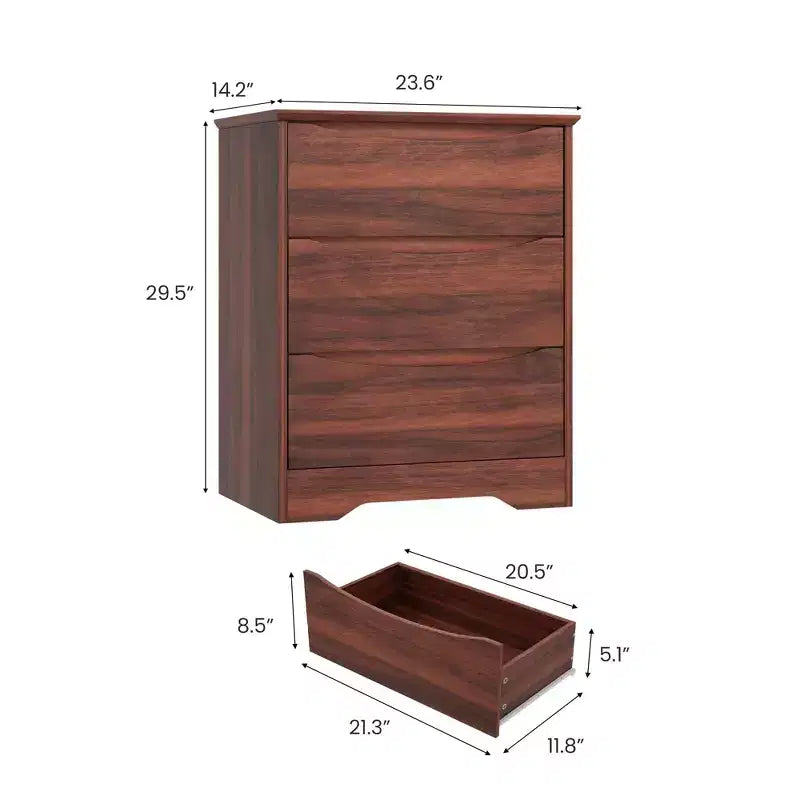 Cómoda de madera de 3 cajones, Negro / Marrón / Caqui / Blanco, Individual