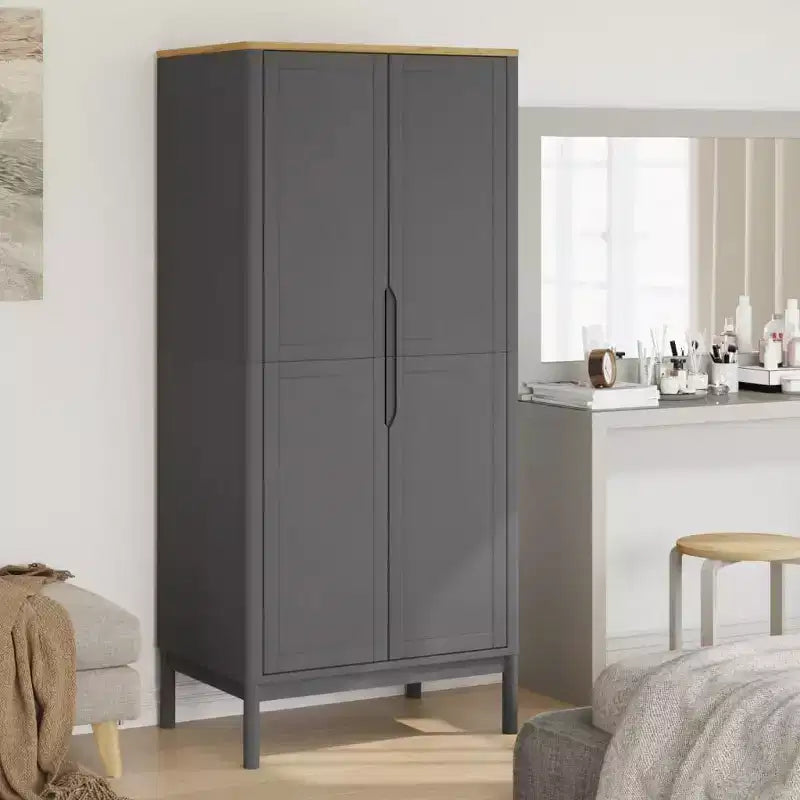 Armario gris de una puerta de madera maciza de pino para 1 persona