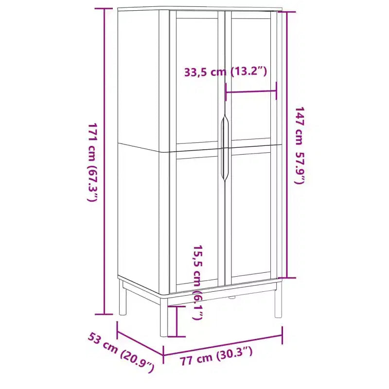 Armario gris de una puerta de madera maciza de pino para 1 persona