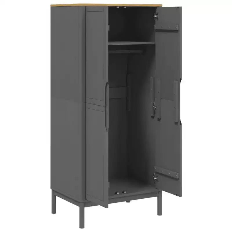 Armario gris de una puerta de madera maciza de pino para 1 persona