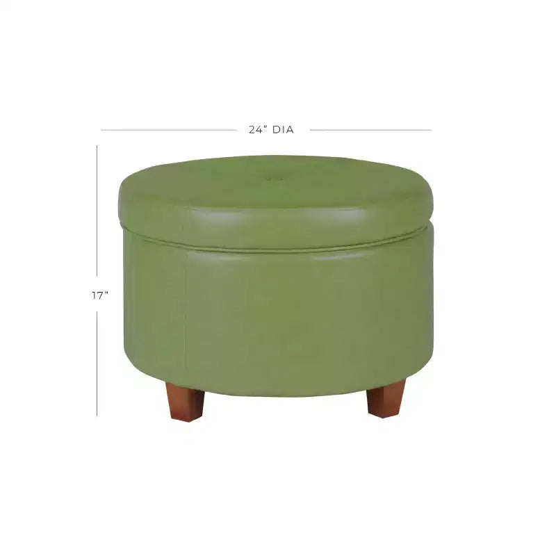 Puf otomano de almacenamiento redondo verde azulado, piel sintética, asiento para 1 persona