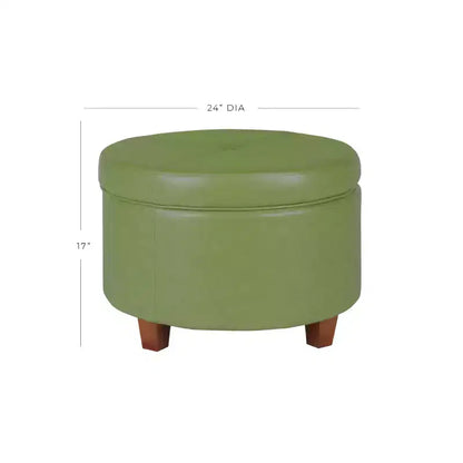 Puf otomano de almacenamiento redondo verde azulado, piel sintética, asiento para 1 persona