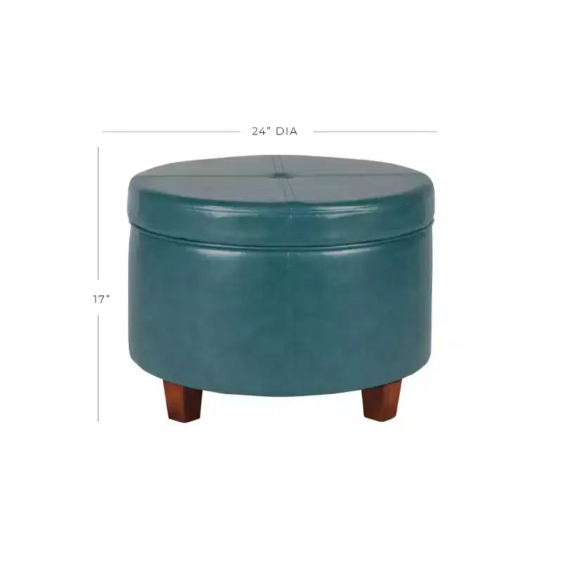 Puf otomano de almacenamiento redondo verde azulado, piel sintética, asiento para 1 persona