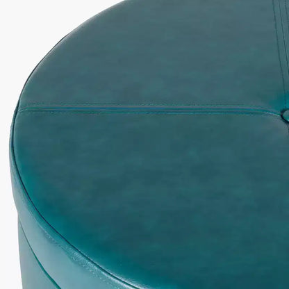 Puf otomano de almacenamiento redondo verde azulado, piel sintética, asiento para 1 persona