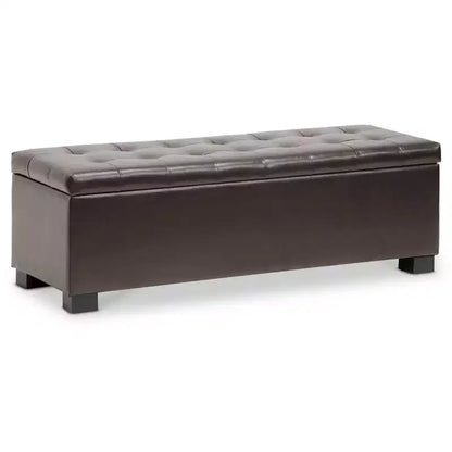 Roanoke Storage Ottoman Dark Brown - Baxton Studio: Upholstered Bench, Wood Frame, Spot Clean