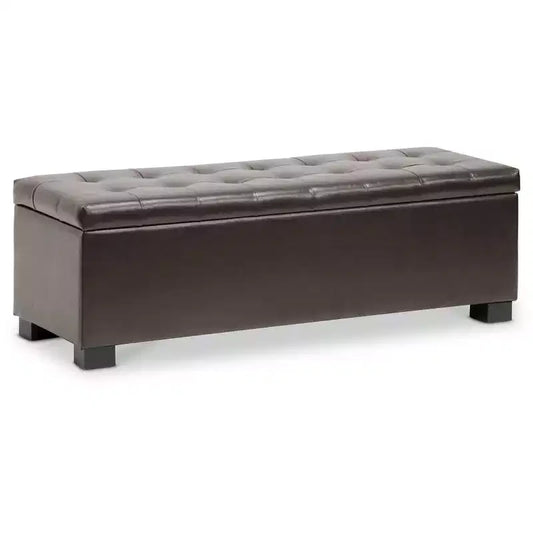 Roanoke Storage Ottoman Dark Brown - Baxton Studio: Upholstered Bench, Wood Frame, Spot Clean