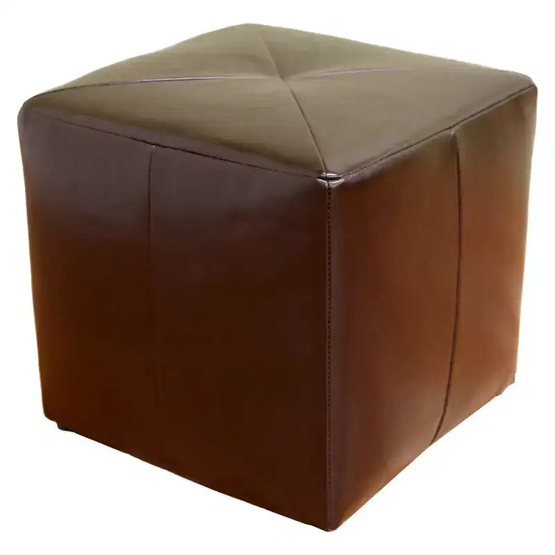 Puf otomano cubo de piel regenerada cuadrada marrón oscuro, 1 asiento