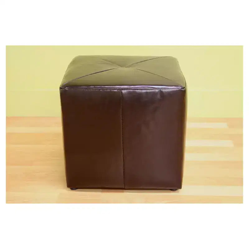 Puf otomano cubo de piel regenerada cuadrada marrón oscuro, 1 asiento