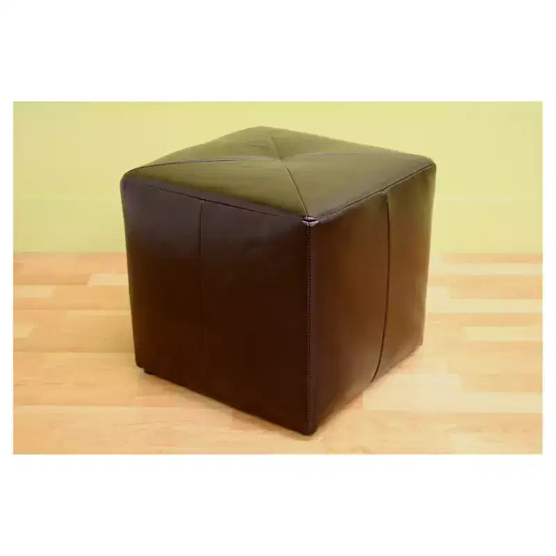 Puf otomano cubo de piel regenerada cuadrada marrón oscuro, 1 asiento