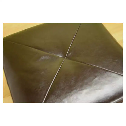Puf otomano cubo de piel regenerada cuadrada marrón oscuro, 1 asiento