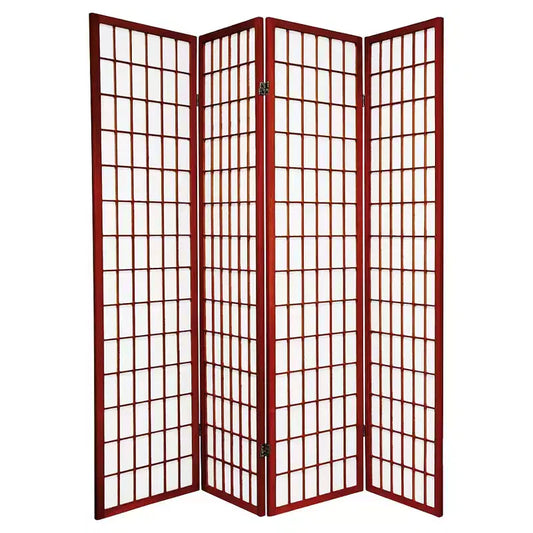 Oriental Furniture 6 ft. Tall Window Pane Shoji Screen - Rosewood (4 Panels): Hardwood & Metal Divider