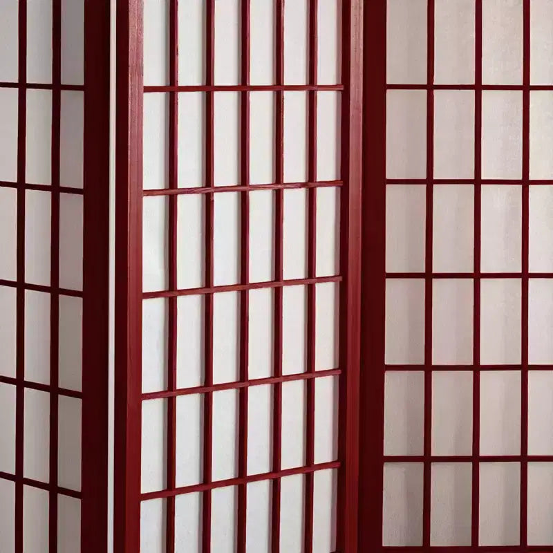 Biombo shoji de 4 paneles con cuadrícula de ventana de palisandro, divisor de ambientes de 1,83 m de altura