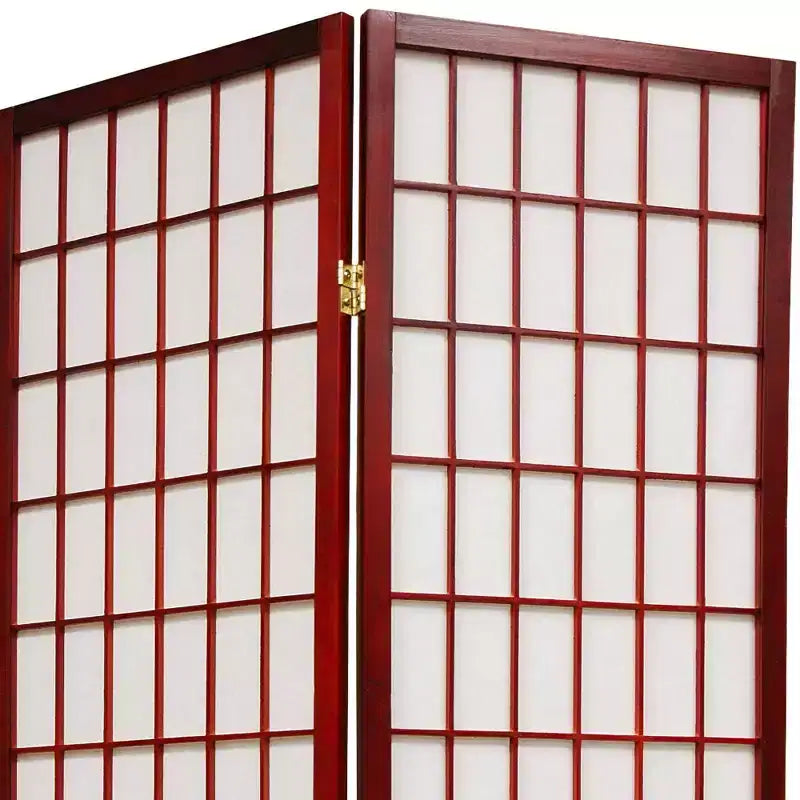 Biombo shoji de 4 paneles con cuadrícula de ventana de palisandro, divisor de ambientes de 1,83 m de altura
