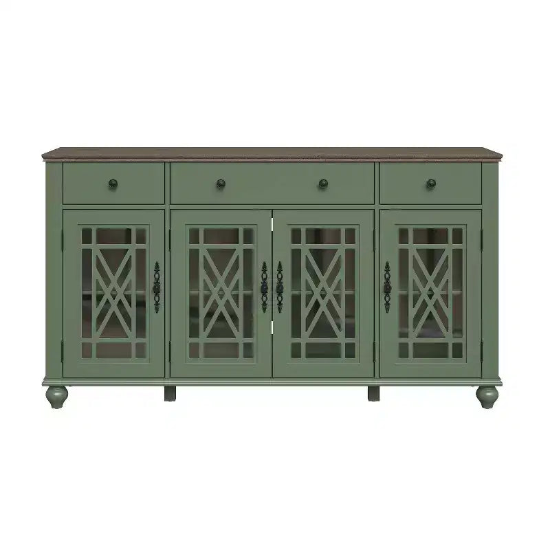 Aparador verde vintage con cajones, 4 puertas