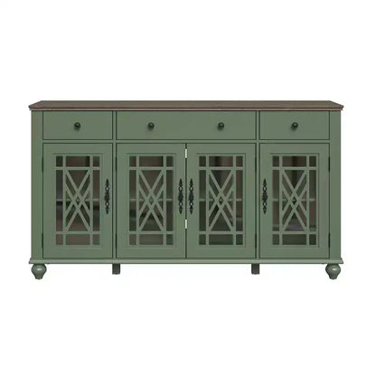 Aparador verde vintage con cajones, 4 puertas