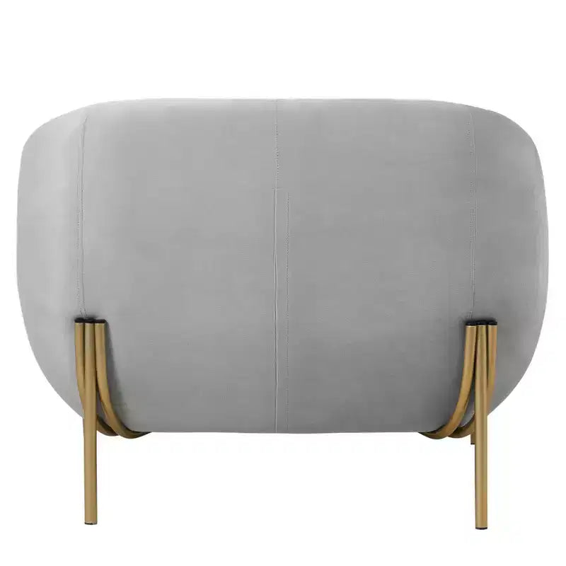 Sillón Acentual de Terciopelo Gris Claro / Blanco, Asiento Individual, Patas de Metal Dorado