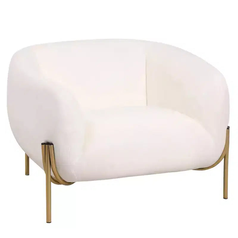 Sillón Acentual de Terciopelo Gris Claro / Blanco, Asiento Individual, Patas de Metal Dorado