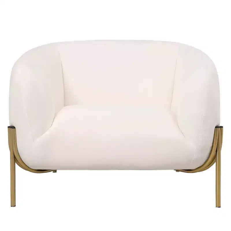 Sillón Acentual de Terciopelo Gris Claro / Blanco, Asiento Individual, Patas de Metal Dorado