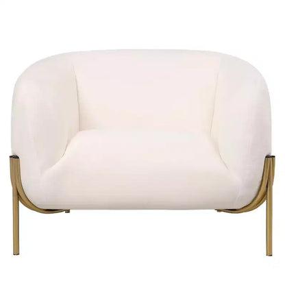 Sillón Acentual de Terciopelo Gris Claro / Blanco, Asiento Individual, Patas de Metal Dorado