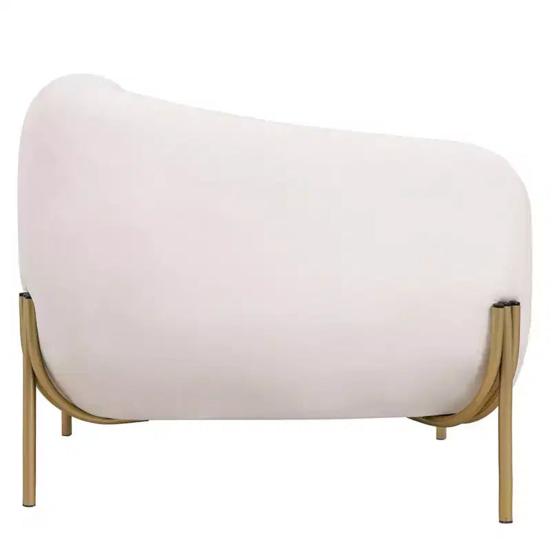 Sillón Acentual de Terciopelo Gris Claro / Blanco, Asiento Individual, Patas de Metal Dorado