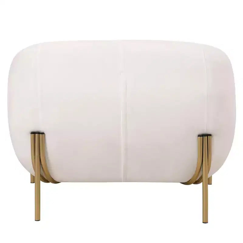 Sillón Acentual de Terciopelo Gris Claro / Blanco, Asiento Individual, Patas de Metal Dorado