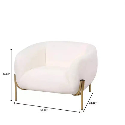 Sillón Acentual de Terciopelo Gris Claro / Blanco, Asiento Individual, Patas de Metal Dorado