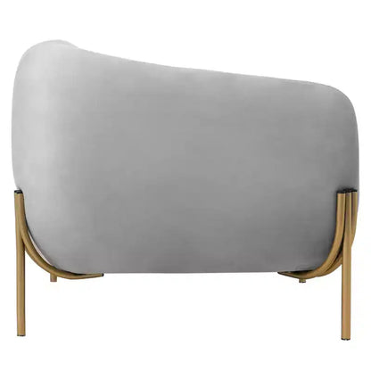 Sillón Acentual de Terciopelo Gris Claro / Blanco, Asiento Individual, Patas de Metal Dorado