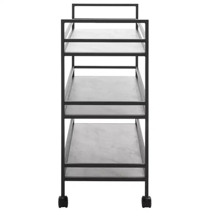 Carrito de bar de 3 niveles negro mate / dorado mate con estantes de imitación de mármol blanco